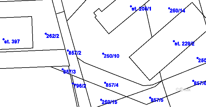 Parcela st. 250/10 v KÚ Hostašovice, Katastrální mapa