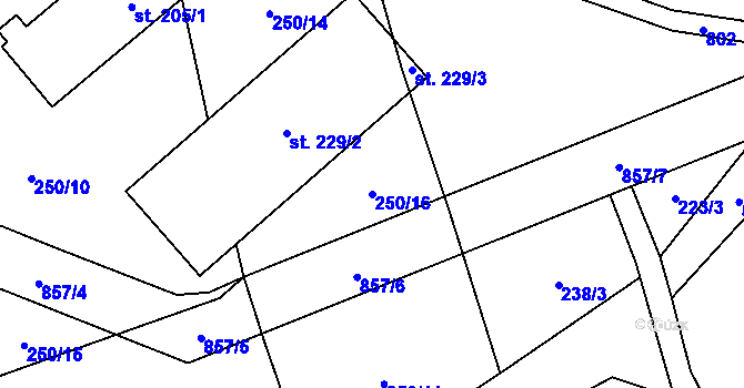 Parcela st. 250/16 v KÚ Hostašovice, Katastrální mapa