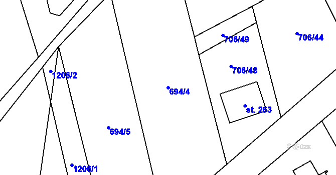 Parcela st. 694/4 v KÚ Hostašovice, Katastrální mapa