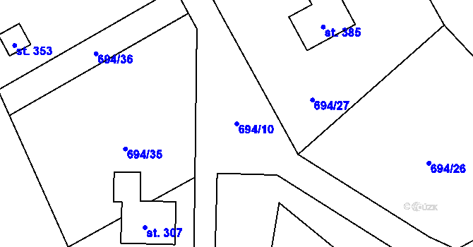 Parcela st. 694/10 v KÚ Hostašovice, Katastrální mapa