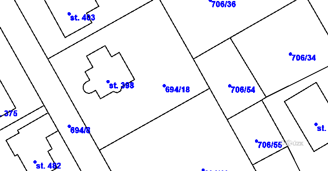 Parcela st. 694/18 v KÚ Hostašovice, Katastrální mapa