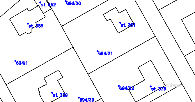 Parcela st. 694/21 v KÚ Hostašovice, Katastrální mapa
