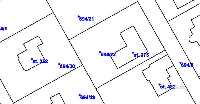 Parcela st. 694/22 v KÚ Hostašovice, Katastrální mapa