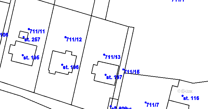Parcela st. 711/13 v KÚ Hostašovice, Katastrální mapa