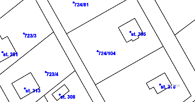 Parcela st. 724/104 v KÚ Hostašovice, Katastrální mapa
