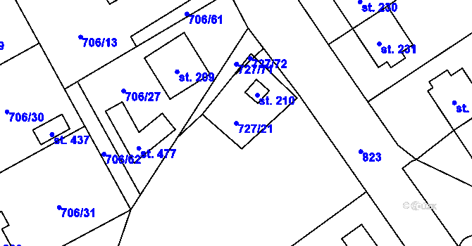 Parcela st. 727/21 v KÚ Hostašovice, Katastrální mapa