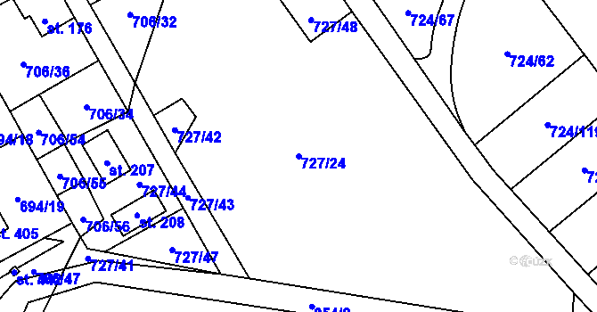 Parcela st. 727/24 v KÚ Hostašovice, Katastrální mapa