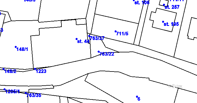 Parcela st. 763/22 v KÚ Hostašovice, Katastrální mapa