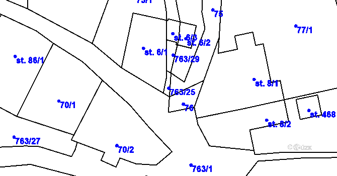 Parcela st. 763/25 v KÚ Hostašovice, Katastrální mapa