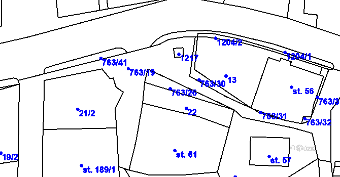 Parcela st. 763/26 v KÚ Hostašovice, Katastrální mapa