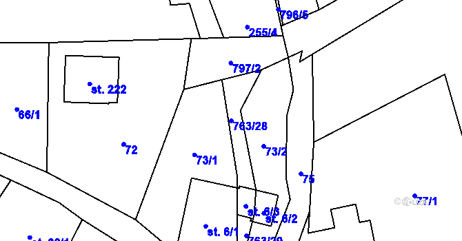Parcela st. 763/28 v KÚ Hostašovice, Katastrální mapa