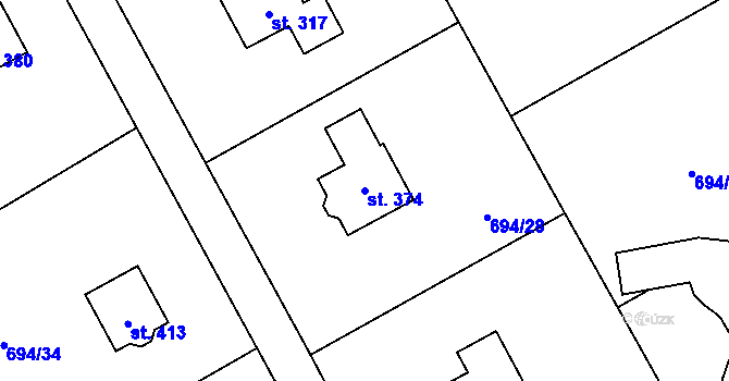 Parcela st. 374 v KÚ Hostašovice, Katastrální mapa