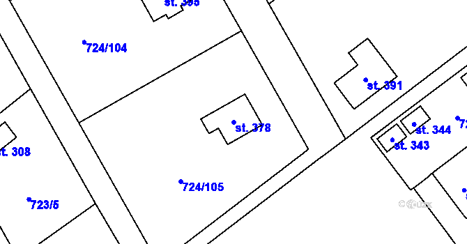 Parcela st. 378 v KÚ Hostašovice, Katastrální mapa
