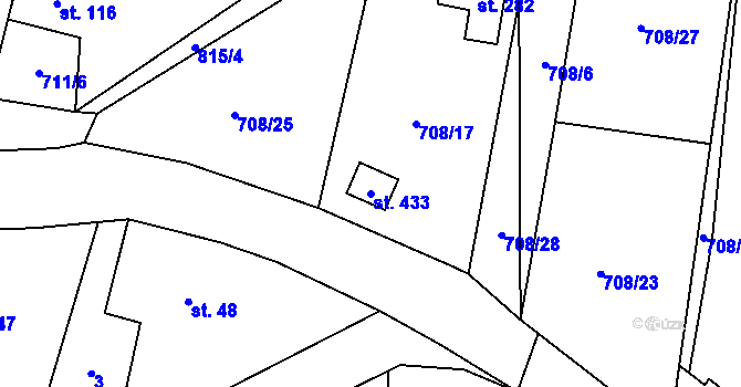 Parcela st. 433 v KÚ Hostašovice, Katastrální mapa