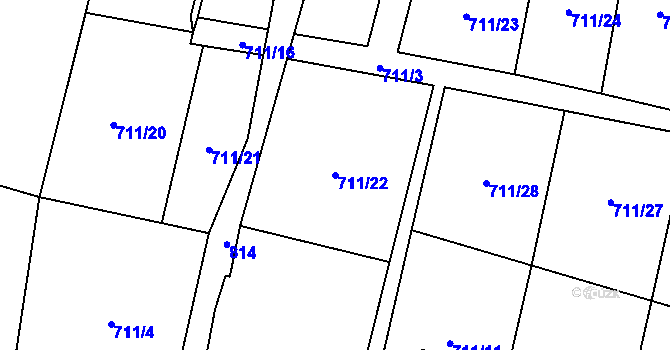 Parcela st. 711/22 v KÚ Hostašovice, Katastrální mapa