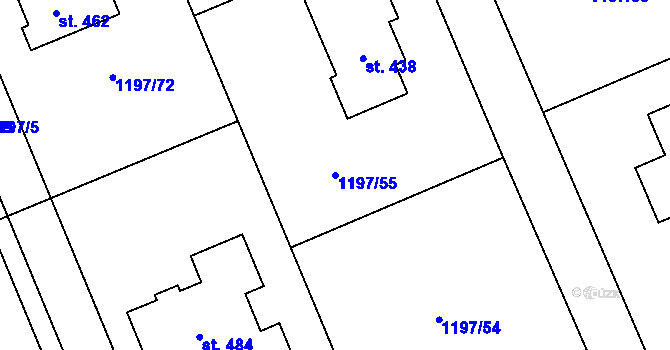 Parcela st. 1197/55 v KÚ Hostašovice, Katastrální mapa
