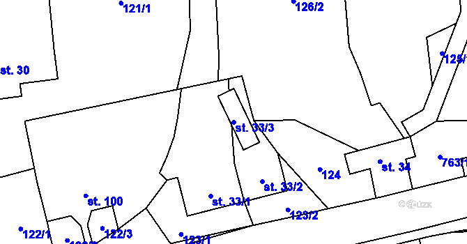 Parcela st. 33/3 v KÚ Hostašovice, Katastrální mapa