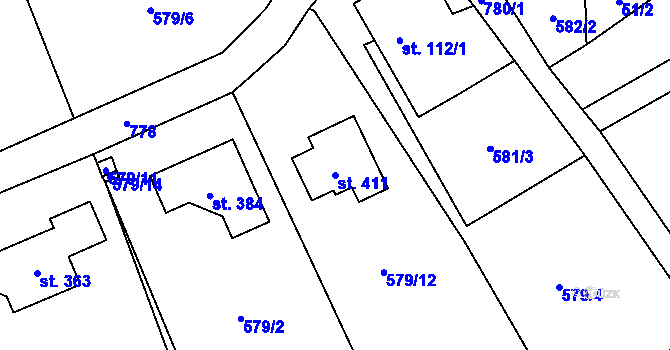 Parcela st. 411 v KÚ Hostašovice, Katastrální mapa
