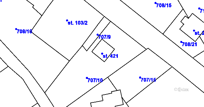 Parcela st. 421 v KÚ Hostašovice, Katastrální mapa