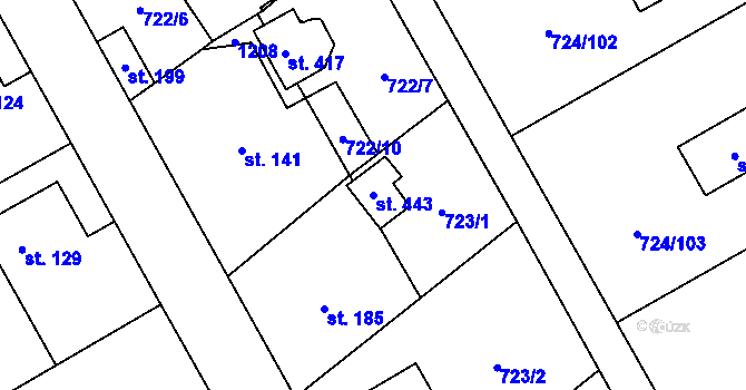 Parcela st. 443 v KÚ Hostašovice, Katastrální mapa