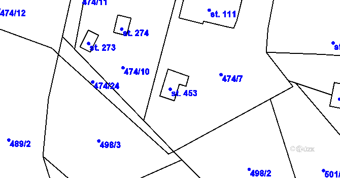 Parcela st. 453 v KÚ Hostašovice, Katastrální mapa
