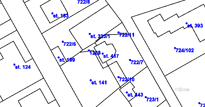 Parcela st. 417 v KÚ Hostašovice, Katastrální mapa