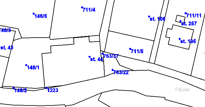 Parcela st. 763/37 v KÚ Hostašovice, Katastrální mapa