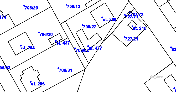 Parcela st. 477 v KÚ Hostašovice, Katastrální mapa