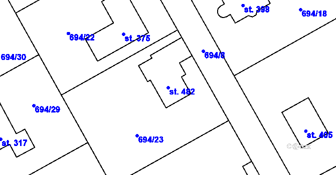 Parcela st. 482 v KÚ Hostašovice, Katastrální mapa