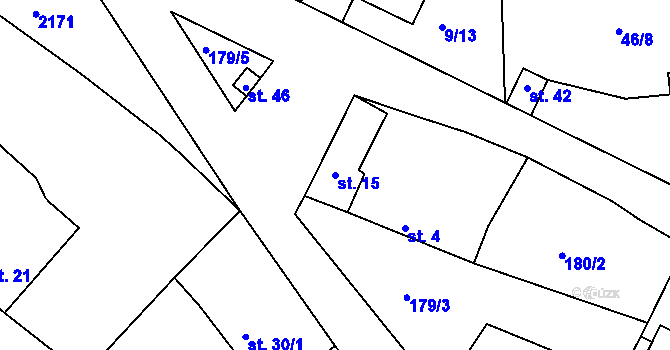 Parcela st. 15 v KÚ Hostějeves, Katastrální mapa