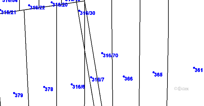 Parcela st. 316/70 v KÚ Hostějov, Katastrální mapa