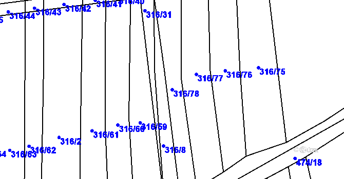 Parcela st. 316/78 v KÚ Hostějov, Katastrální mapa