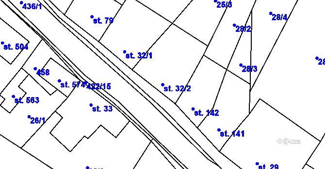Parcela st. 32/2 v KÚ Hostěnice, Katastrální mapa