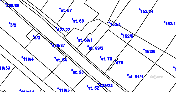 Parcela st. 69/2 v KÚ Hostěnice, Katastrální mapa