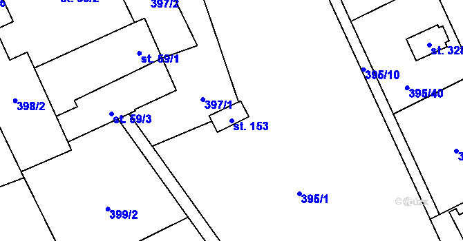 Parcela st. 153 v KÚ Hostěnice, Katastrální mapa