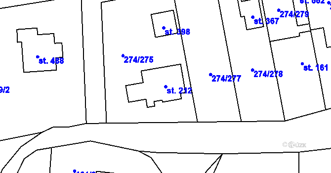 Parcela st. 212 v KÚ Hostěnice, Katastrální mapa