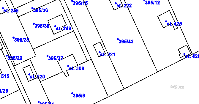 Parcela st. 221 v KÚ Hostěnice, Katastrální mapa