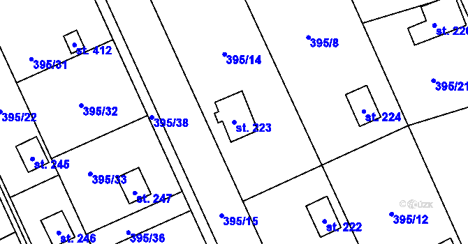 Parcela st. 223 v KÚ Hostěnice, Katastrální mapa