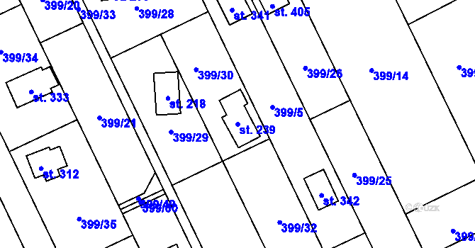 Parcela st. 239 v KÚ Hostěnice, Katastrální mapa