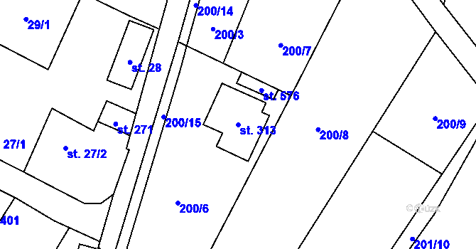 Parcela st. 313 v KÚ Hostěnice, Katastrální mapa