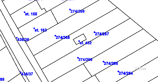 Parcela st. 432 v KÚ Hostěnice, Katastrální mapa