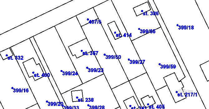 Parcela st. 399/50 v KÚ Hostěnice, Katastrální mapa