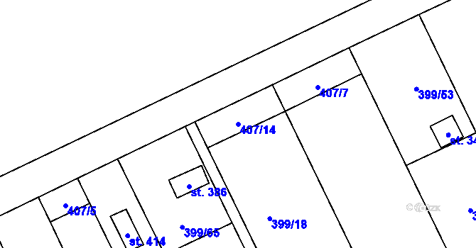 Parcela st. 407/14 v KÚ Hostěnice, Katastrální mapa