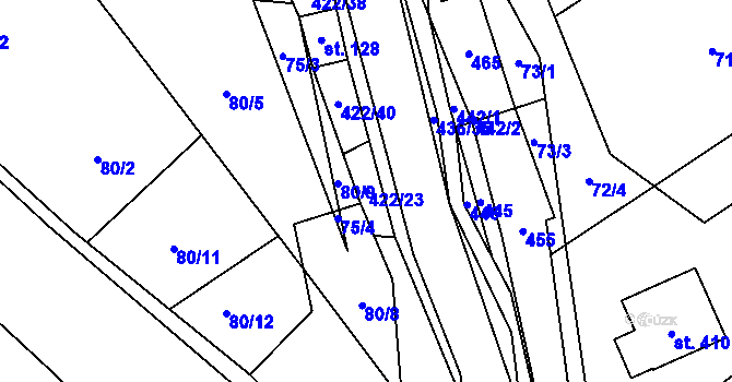 Parcela st. 422/23 v KÚ Hostěnice, Katastrální mapa