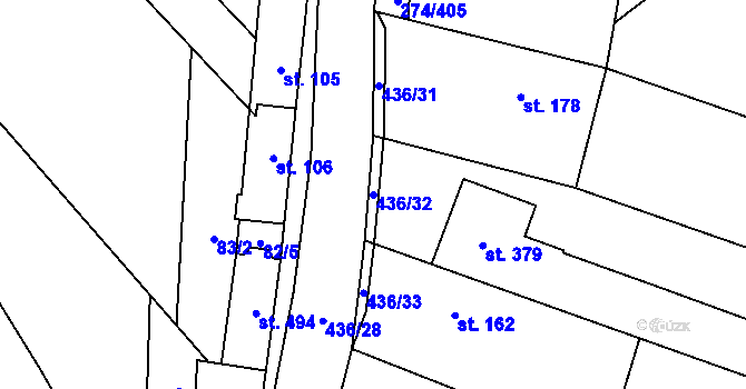 Parcela st. 436/32 v KÚ Hostěnice, Katastrální mapa