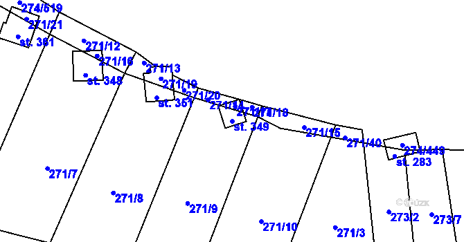 Parcela st. 349 v KÚ Hostěnice, Katastrální mapa