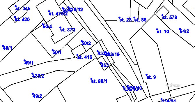 Parcela st. 433/4 v KÚ Hostěnice, Katastrální mapa