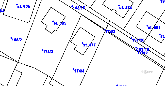 Parcela st. 477 v KÚ Hostěnice, Katastrální mapa