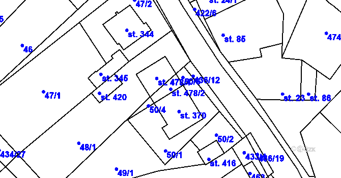 Parcela st. 478/2 v KÚ Hostěnice, Katastrální mapa