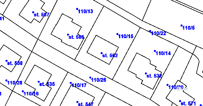 Parcela st. 562 v KÚ Hostěnice, Katastrální mapa